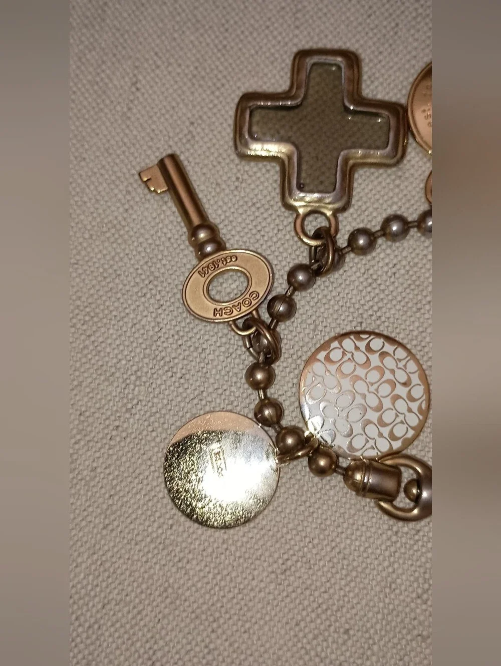 Vintage Y2K Coach Gold-Tone Charm Key with Signature Charms Bracelet